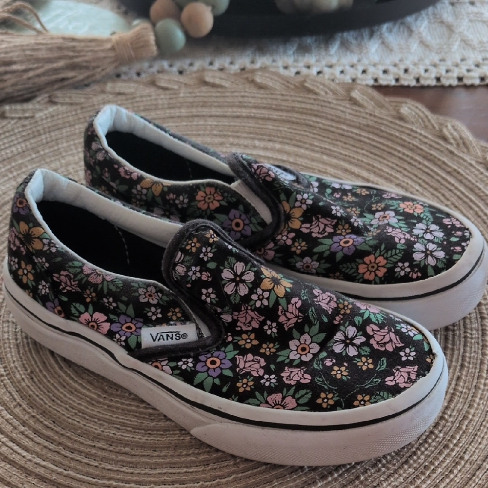 Vans Black Floral Slip-On Shoes